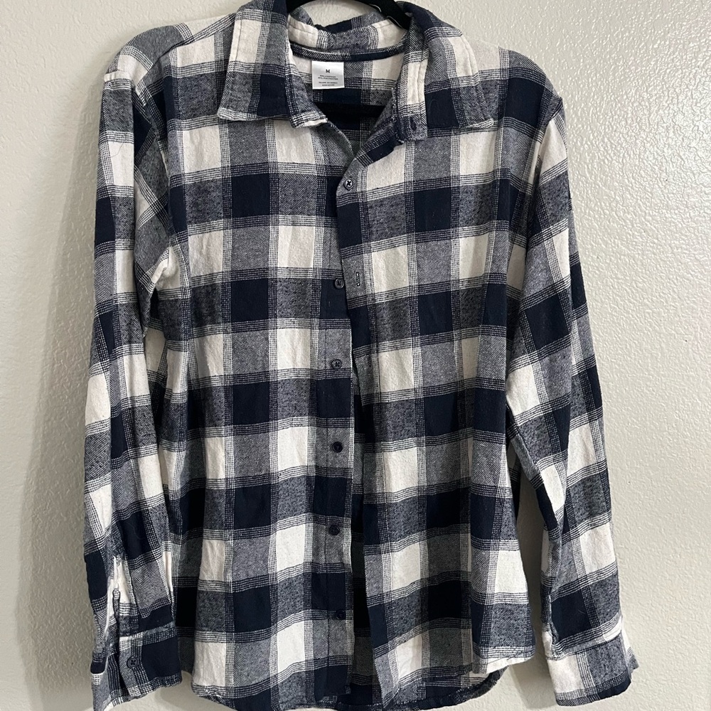 Classic Navy and White Plaid Men's Shirt
